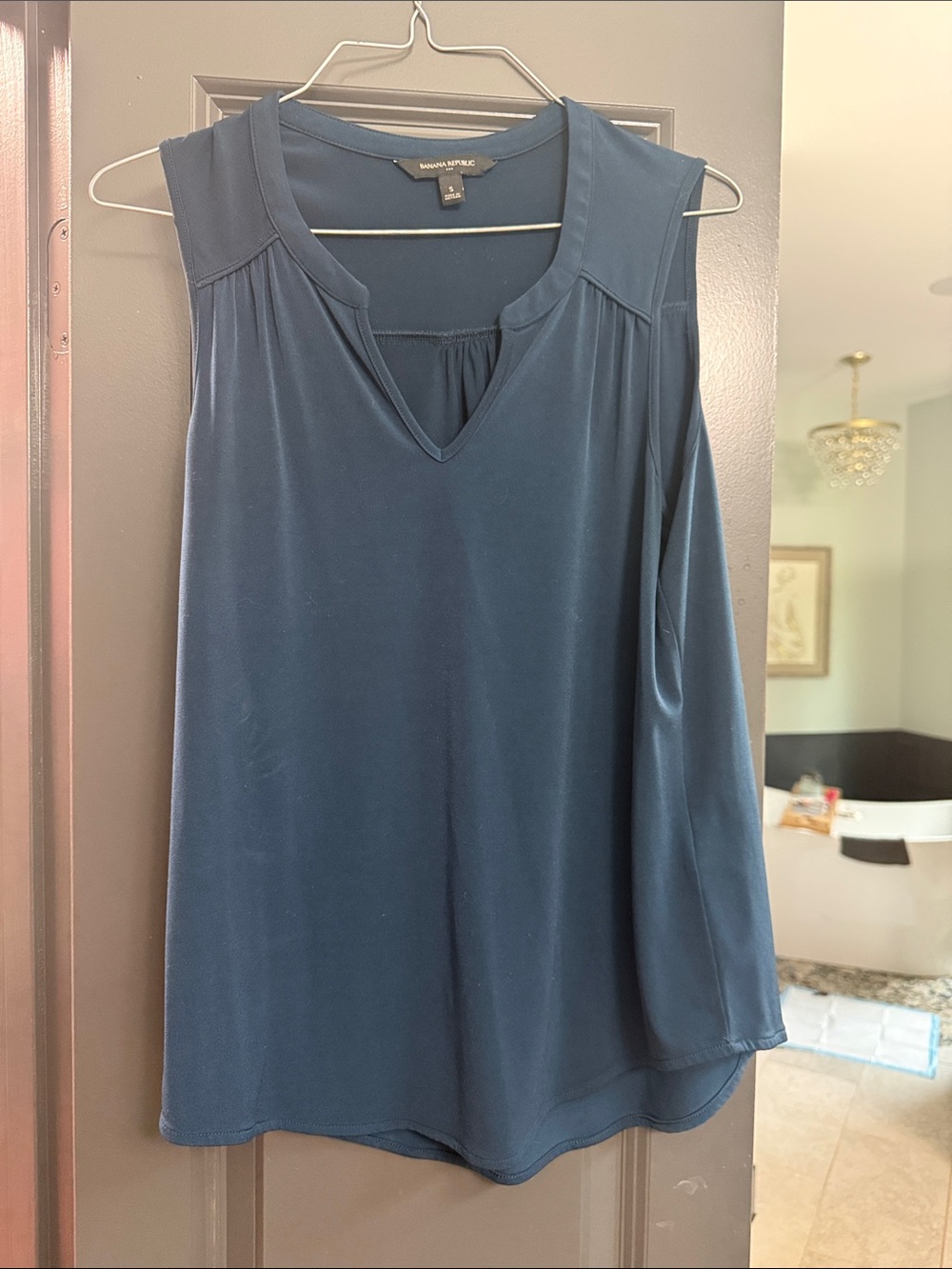 Ann Taylor Deep Navy Sleeveless V-Neck Jersey Tank